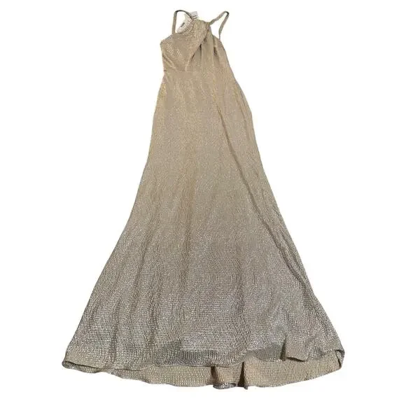 NWT Dessy Formal Maxi Dress One Shoulder TWIST METALLIC GOWN Rose Gold Size 0 - Picture 3 of 11